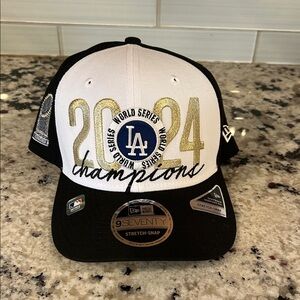 New Era Black and White Los Angeles Dodgers 2024 Champions Hat Adjustable